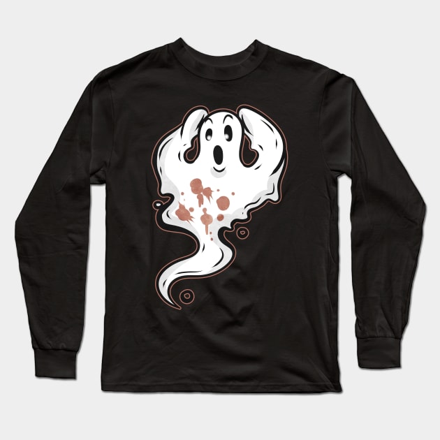 Ghost Is Scared Coffee Stains Of Cocoa Halloween Long Sleeve T-Shirt by SinBle